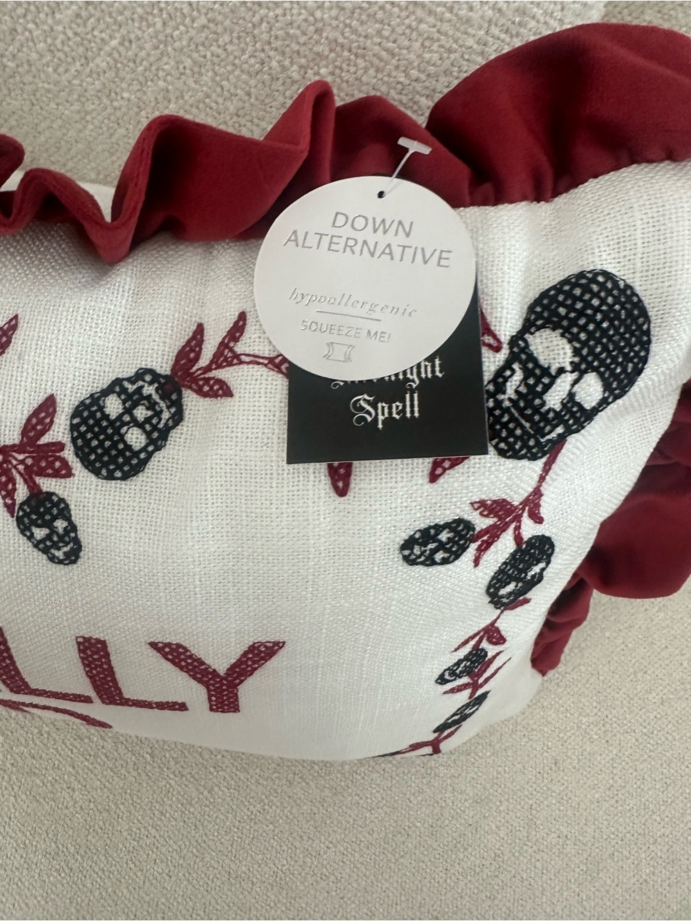 Literally Dead Skull Floral Ruffle Decorative Pillow 12x20 Gothic Halloween - Picture 5 of 6